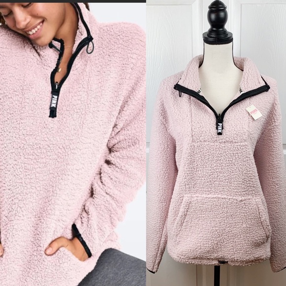 PINK Victoria's Secret Sweaters - PINK Victoria Secret Light Pink Sherpa Sweater NWT
